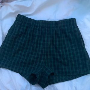 blue and green plaid shorts !